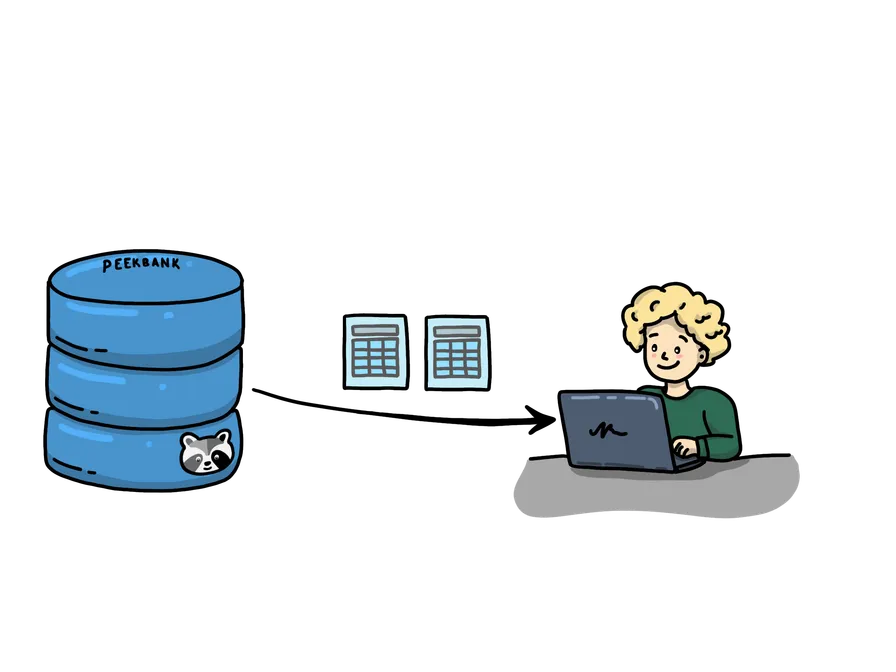 Tables flow from Peekbank to a researcher's laptop